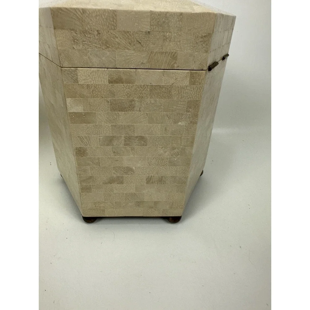 Maitland Smith Tessellated Hexagon Box Shell Stone Marble Over‎ Wood 14